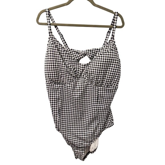 Black And White Gingham One Piece Swimsuit Plus Size Twist Front Cut OutSz 3X - Picture 1 of 12